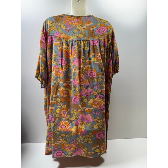 Rusttydustty Women’s Modern Bohemian Hippie Shift Dress V Neck Gray Pink Sz1X - Picture 5 of 12